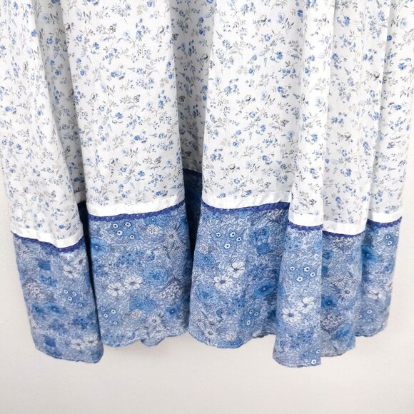 Candi Jones Blue Floral Corset Peplum Peasant Sleeve Midi Dress Small - Picture 5 of 11